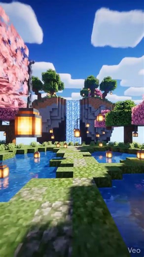 “4K Minecraft Floating Island 🌸 Cherry Blossoms & Magical Waterfall ASMR Loop”