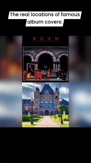 The real locations of famous album covers: Rush – ‘Moving Pictures’ (1981) Created by long-time Rush collaborator Hugh Syme, the artwork to Rush's 1981 magnum opus “Moving Pictures” is a very literal translation of the album title. A triple entendre, it features workers moving pictures, then the paintings themselves depict emotional – or moving – scenes, and finally the back sleeve has a film crew making a motion picture of proceedings. The sleeve was photographed outside the Ontario Legislative