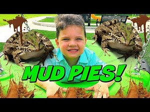 Kid Playing Outside In The Mud with Mud Pies and REAL FROGS! Caleb Pretend Play Outside Fun!