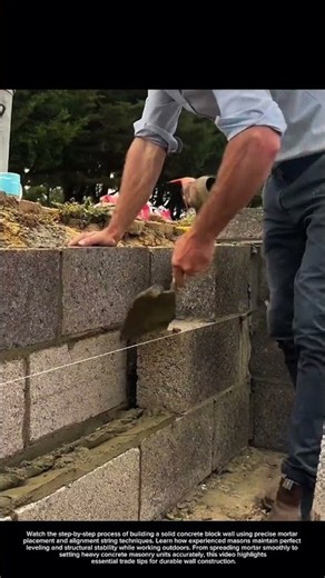 How Pros Lay Heavy Concrete Blocks Perfectly 🧱 #masonry #construction #bricklaying