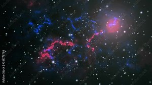Animation of space moving and glowing stars with colorful nebulae