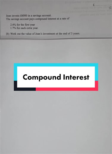 Compound Interest. #aqamaths #edexcelmaths #gcsemathpaper2 #gcsemathspaper2 #math #calc #calculator #noncalc #noncalculator #gcsemaths #gcsemathsrevision #maths #revision #gcse #gcsemathshelp #mathematics #tutor #mathstutor #tuition #class #teach #study #quickmaths #quicklearning #quicklearningmaths #LearnonTikTok #revision #school #exams #higher #foundation #percentage #percentages #compoundinterest #appreciation #money #percent #fyp #problemsolving #mathquestions #quickmathstips #studytok