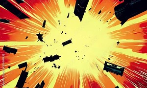 Comic art style background featuring the effects of an explosion, designed to capture the dramatic and dynamic essence of an explosive event, with bright colors and bold lines emphasizing the energy