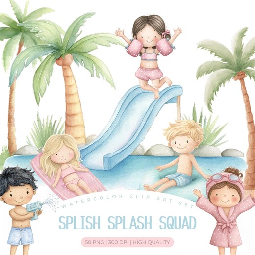 Pool Party Clipart Watercolor, Beach Clipart, Summer Clipart Kids, Birthday Party Pool, Ice Cream Clipart, Commercial Use Clipart - Etsy New Zealand