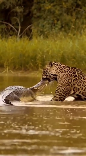 Real King of the River! Jaguar vs Crocodile 🐆🐊 #wildlife #nature #shorts