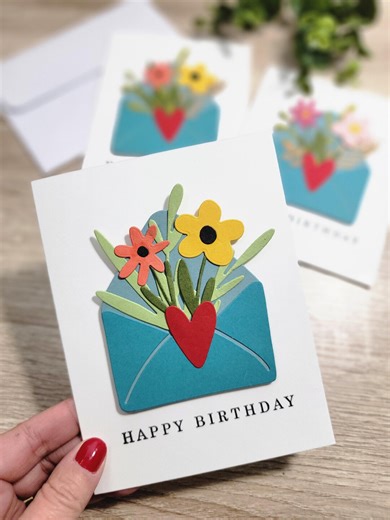 Envelope of Flowers Happy Birthday Multi Dimensional Card.birthday Card for Best Friend. Multiple Color Options Available - Etsy