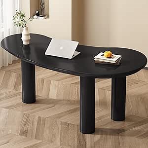 Guyii Kidney-Shaped Office Desk, Large Computer Office Desk, Modern Executive Desk, Black Writing Study Desk for Home Office, Study Room, Easy Assembly, Table Only