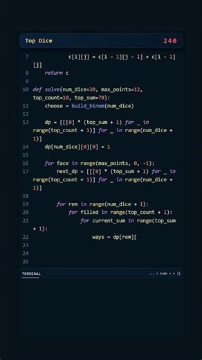 Project Euler #240: Top Dice | Python #coding #python #programming