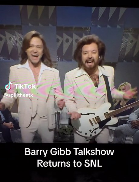 Justin Timberlake and Jimmy Fallon reunited for Barry Gibb talk show on SNL. #snl #justintimberlake #jimmyfallon #barrygibbstalkshow