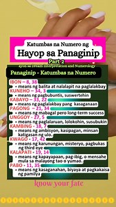 1.4M views · 5.6K reactions | Katumbas na Numero ng Hayop sa Panaginip Part 2 #dream #panaginip #number #meaning #dreaminterpretation #PanaginipLangPala #numerology #astrology #dreammeaning #fbreelsvideo #fyp #fypシ゚viralシfypシ゚viralシalシ #fbreelsfypシ゚viralfbreelsfypシ゚viral | know your fate | Facebook