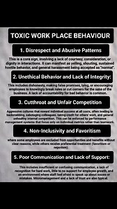 Toxic workplace behaviors are actions and attitudes that create a harmful environment for employees. Drawing on research from sources like the MIT Sloan Management Review and the American Psychological Association. The "Toxic Five" key descriptors and common manifestations include: 1 Disrespect and Abusive Patterns: This is a core sign, involving a lack of courtesy, consideration, or dignity in interactions. It can manifest as yelling, shouting, sustained hostile behavior, and general harassment