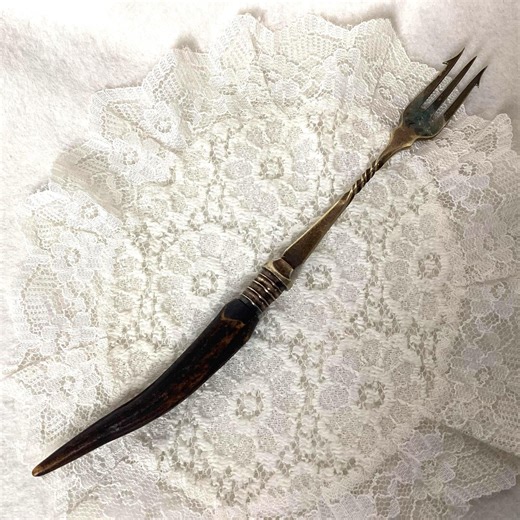 Antique Pickle Fork With Antler Horn Handle, Silver Plate Twisted Neck - Etsy