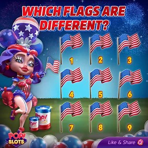 4.7K views · 32 shares | ❤️ Happy 4th of July, dear POP! stars  Come play with us!  Which flags are different? 栗‍♂️ Tell us and then, set out on a Pixie Pursuit featuring Classy Cats 濾 Let's make magic with these FREE CHIPS  https://popslots.casino/2NF78B6 | Pop Slots Casino | Facebook