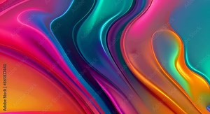 A colorful, abstract painting with a rainbow of colors. The painting is full of energy and movement, with the colors blending and flowing together in a dynamic way