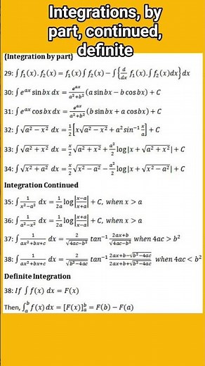 Integration formulas ,by part, continued, definite I Integrations formulas | maths formulas
