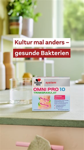 Gesunde Bakterien für deine Gesundheit? Doppelherz system Omni Pro 10 Trinkgranulat enthält 8 Milliarden Bifido- und Lactokulturen, die vor allem für die Darmgesundheit wichtig sind und von dort einen wichtigen Beitrag für das Immunsystem leisten. Und das bei nur einem Trinkbeutel täglich! | Doppelherz | Facebook