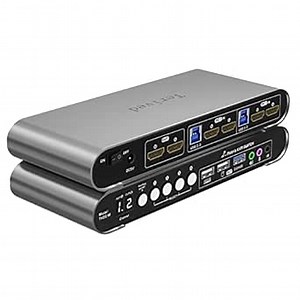 2 Computers 2 HDMI Monitors Matrix Automatic KVM Switch 4K@60Hz, Hotkey Switching, EDID, Digital Display and Aluminum Shell, USB 3.0 Hub Audio Microphone with Cables