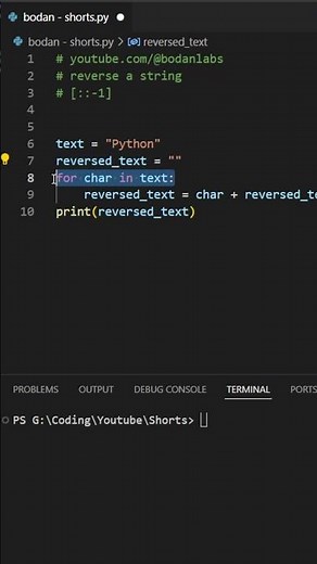 Reverse a String in Python (No [::-1] Hack!) | Python Tips #Shorts