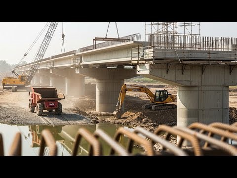 Mega River Bridge Construction | TATA Dumper, JCB & Crane Heavy Lift Concrete Mega Project
