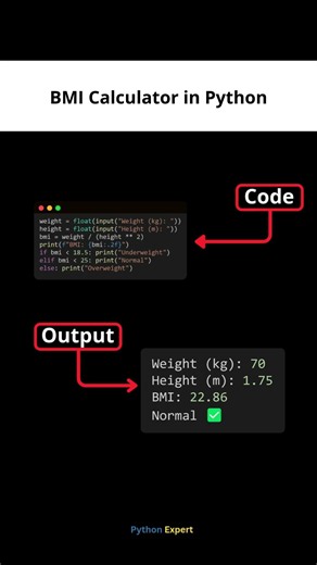 BMI Calculator in Python 🐍 | Beginner Python Project#developer #programming #calculator #bmi #python