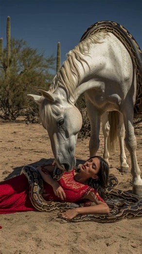 Woman Trapped as Giant Python Coils Around Horse | Wild Desert Scene #Python #horse