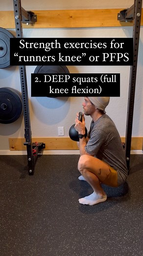 Strength exercises for “runners knee” or PFPS 🦵 — Now that you know the causes of patellofemoral pain syndrome or “runners knee” (see last post), let’s start with some strength exercises to get you on the right track. — 1. 3-way hip strength - hip strength is crucial for reducing load in the knee 2. Full depth squats - full knee bend is critical in improving load tolerance 3. 4-way plank - core stabilization during leg movement trains the body to work together when running, hiking, etc 4. Ball 