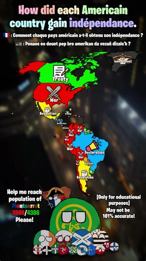 How did each american coutry gain indepandence?