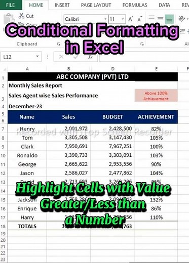 Excel Conditional Formatting- Highlighting Cell Rules - Greater Than / Less Than #excel #office #how