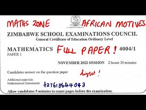 O'level Mathematics NOVEMBER 2022 PAPER 1 ZIMSEC FULL PAPER ‪@mathszoneafricanmotives‬