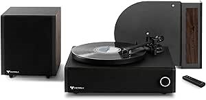 Victrola V1 Music System – with Built-in Record Player, Stereo Soundbar, Powered Wireless 6.5" Subwoofer and 5.0 Bluetooth Streaming, Supports 33-1/3 and 45 RPM Vinyl Records (Espresso)