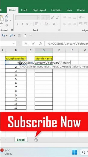 Convert Month Number to Month Name in Excel Using Choose Function #excel #excelformula #exceltips
