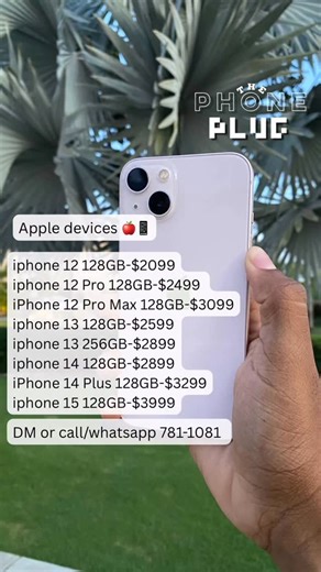 The phone plug-iPhones,and accessories 📱🔌 on Instagram: "Now Available 🥳📱🔌 iPhone 12 128GB-$2099 iPhone 12 Pro 128GB-$2499 iPhone 12 Pro Max 128GB-$3099 iPhone 13 128GB-$2599 iPhone 13 256GB-$2899 iPhone 14 128GB-$2899 iPhone 14 Plus 128GB-$3299 iPhone 15 128GB-$3999 ✅Face ID functional ✅30-Day Warranty ✅Nationwide Delivery ✅ Charging Cable and Screen Protector included ✅Battery Health 100-80% Quality phones, great prices, and peace of mind with every purchase.😊 DM OR CALL/WHATSAPP 781-108