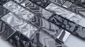 Blujellyfish Glass Tile Backsplash Wall Black Silver Subway Mosaic Tile-Sample Watch