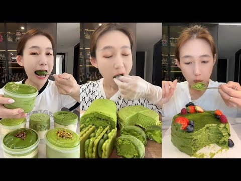 ASMR Mukbang 🍵 Matcha Dessert Eating Sounds | Green Tea Cream Cake & Soft Matcha ASMR (No Talking)