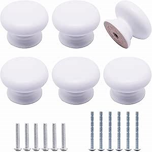 Wooden Cabinet Knobs 6 Pack, Wood Dresser Knobs Kitchen Cabinet Knobs Modern Round Knobs for Furniture Cupboard Dresser Drawer Closet Door (6, White)