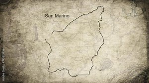 San Marino map drawn on a cartography background sheet of paper