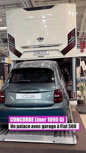 🚗 Marque ultra haut de gamme, Concorde a présenté au Salon VDL du Bourget l’un de ses fleurons : le Liner 1090 GI « Centurion Style ». Construit sur une base de camion Mercedes Actros (10,98 m de long / 15 T de PTAC), ce camping-car de luxe dispose d’un vrai garage pour accueillir une Fiat 500 ! Ce Liner, commercialisé à prix d’or - 716.565€ dans la version exposée - a pour lui un équipement à nul autre pareil : lave-vaisselle, 2 climatiseurs, four, frigo 182 L, panneau solaire 560 W, caméras p