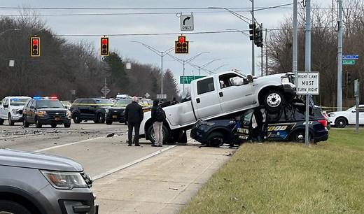 Chase with gunfire in Dayton ends with truck crushing police cruiser