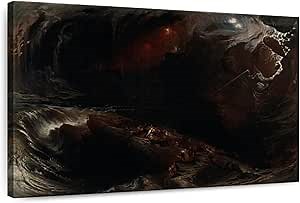 Elephant Stock The Deluge 1834 Wall Art - Horizontal Wrapped Canvas - 1-Piece Living Room Wall Decor - Technology Painting Canvas Print - Black and Brown Decor for Wall by John Martin - 39" X 26"