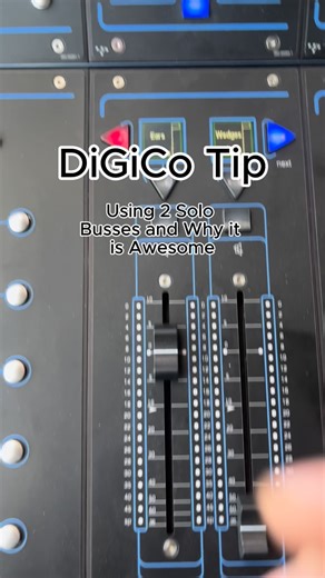 Michael Leckrone | Audio Engineer on Instagram: "Dual solo busses and why they are helpful. This is not exclusive to DiGiCo but it is a really nice feature allowing you to assign different channels to different solo busses. In my show file solo 1 is for ears solo 2 is for wedges and that allows me to have both solos on at the same time but only going to their respective output time (cue IEMs vs cue Wedge) I also put them both on faders so I can raise or lower them at will"