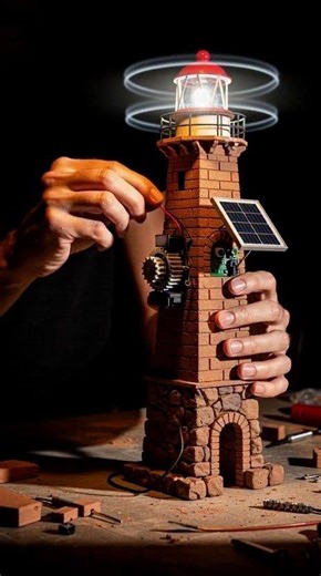 Building a miniature brick lighthouse with a rotating solar powered LED beacon