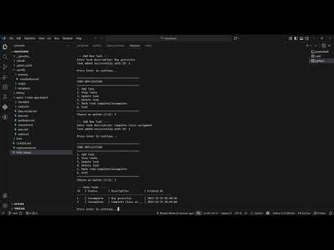The Evolution of Todo app by building an in memory Python console Todo app using spec driven,