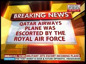 Military jet escort Qatar Airways plane into Manchester Airport - I