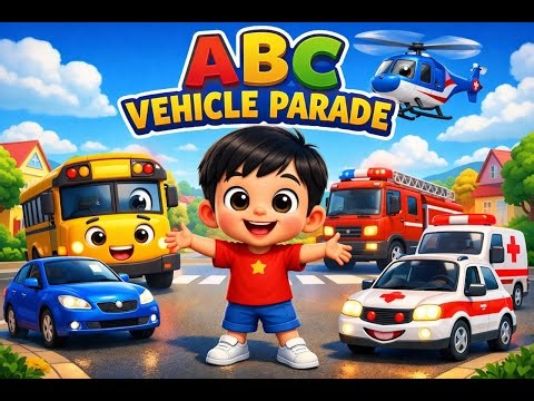 ABC Vehicle Parade 🚗🚑 | Learn A to Z Vehicles for Kids | Fun Learning Song | Kids Learning Poem