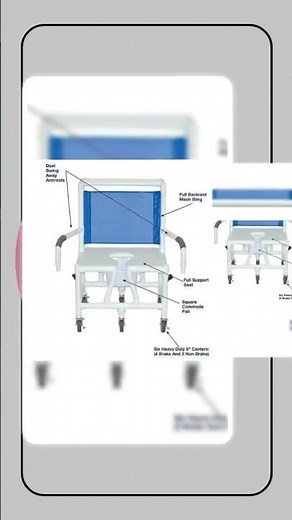 MJM International Wide PVC Rolling Shower Chair with Dual Swing Away Arms and Commode