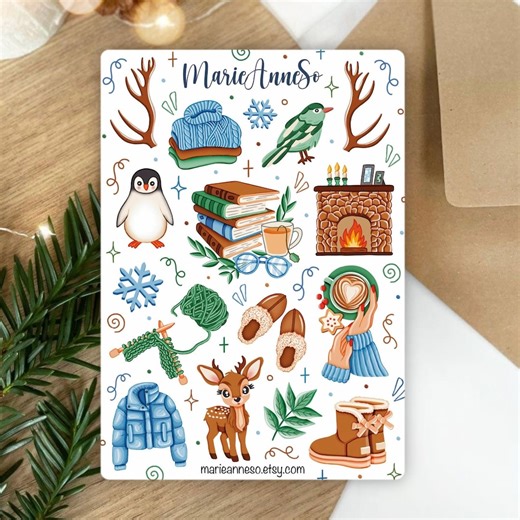 Cozy Winter Sticker Sheet - Stickers for Planners, Journals and Scrapbooking - Reading, Knitting and Winter Theme - Etsy