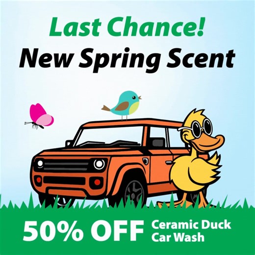 You have THREE more days to try our new spring scent before it's gone!🌻 Visit a location to get your 50% off a Ceramic Duck Wash: https://qqcarwa.sh/3wSc53x | Quick Quack Car Wash