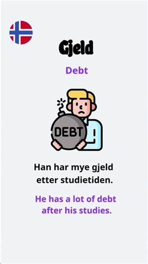 Learn Norwegian: gjeld. #learnnorwegian #norskkurs #norwegianlanguage #norwegianvocabulary