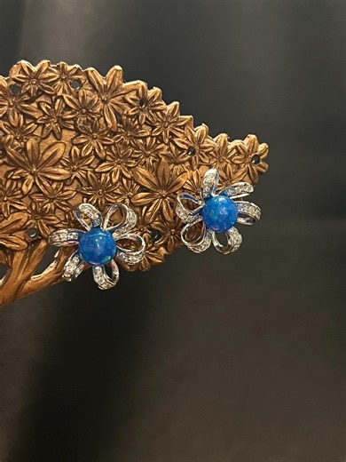 Sterling Silver Opal Flower Stud Earrings | Lab Created Opal - Etsy