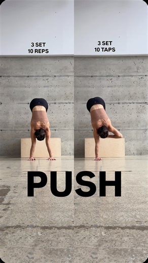 BALANCE NOTION on Instagram: "The push in handstand is one of the main elements of alignment—if not the most important one. It’s not an action we reinforce much in daily life, which is why we need to build specific strength and endurance for it. Build your maximum push with these exercises 👇 🔹 Feet elevated in an L-shape position 1. Actively push the floor away and get into a L-shape position. From there, slightly drop the shoulders, then push back up to your maximum. • Repeat 10 times, then h